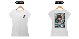 Nome do produto Demon Slayer - Baby Look Branca Frente/Costas Tanjirō 