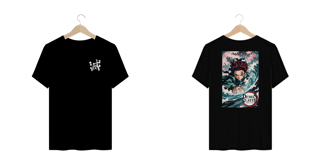 Nome do produto Demon Slayer T-Shirt Preta Plus Size Frente/Costas Tanjirō