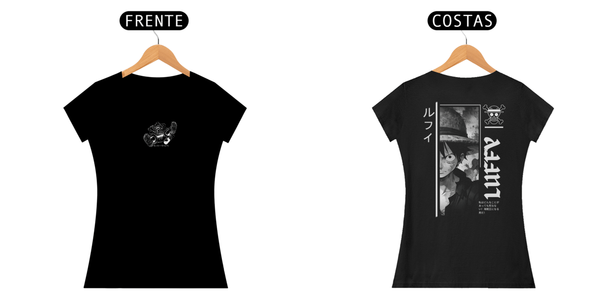 Nome do produto: One Piece - Baby Look Preta Frente/Costas  Luffy I