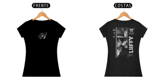 One Piece - Baby Look Preta Frente/Costas  Luffy I