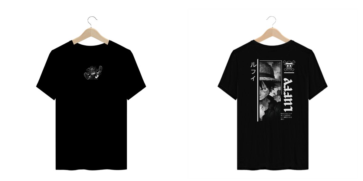 Nome do produto: One Piece - T-Shirt Plus Size Preta Frente/Costas Luffy I