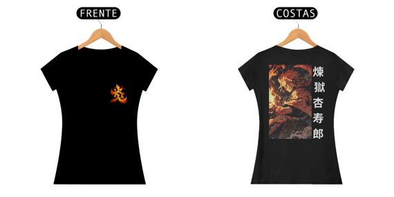 Demon Slayer - Baby Look Preta Frente/Costas Rengoku