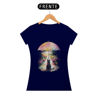 Nome do produto Camiseta Gato na Chuva Pink Umbrella Baby Look