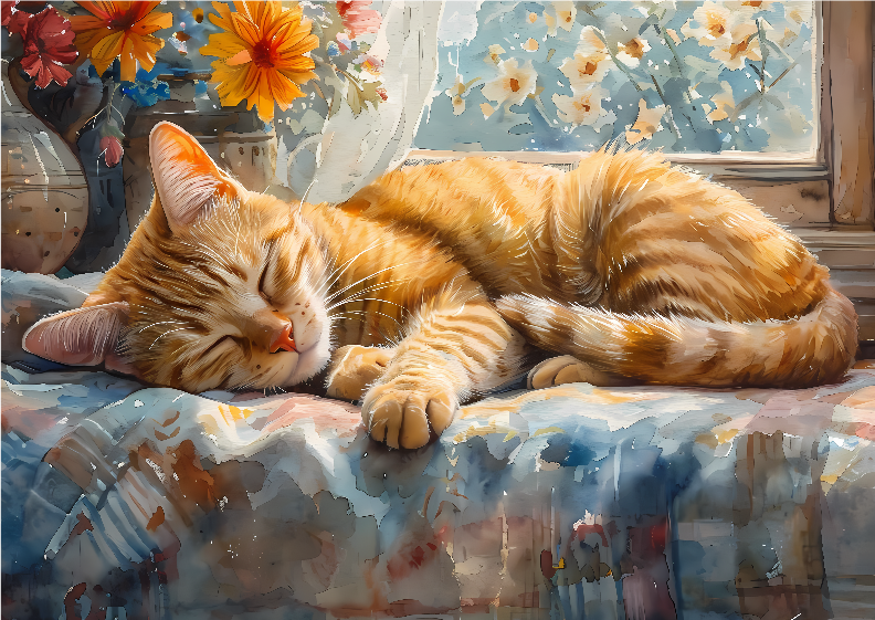 Nome do produto: Gatinho na Janela - Aquarela Digital