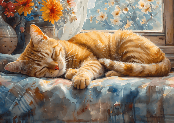 Gatinho na Janela - Aquarela Digital