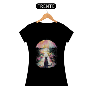 Nome do produto Camiseta Gato na Chuva Pink Umbrella Baby Look