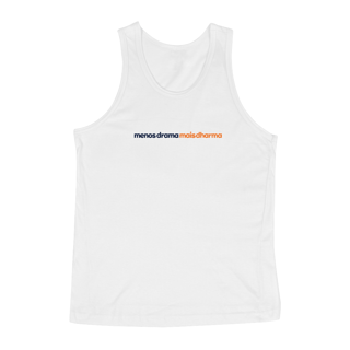 Nome do produto Menos drama, mais Dharma - Camiseta branca/cinza mescla