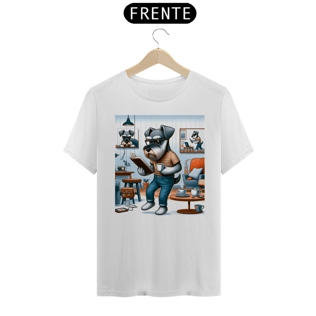 Nome do produto: Camiseta Masculina Schnauzer lendo