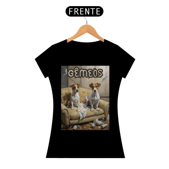 Camiseta feminina Jack Russel Gêmeos - Coleção Signos