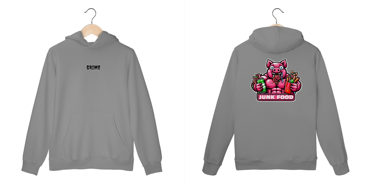 Nome do produto: Moletom Canguru - CrAzY PiG JuNk FoOd - Impressão em DTF