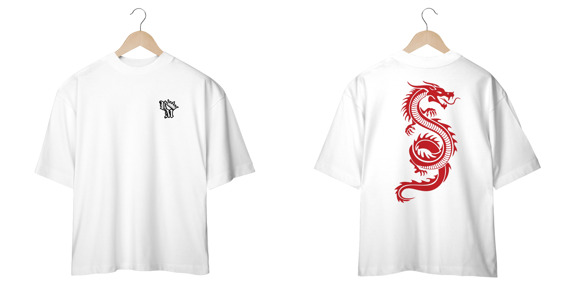 Camiseta Oversized: Dragão Japonês Vermelho