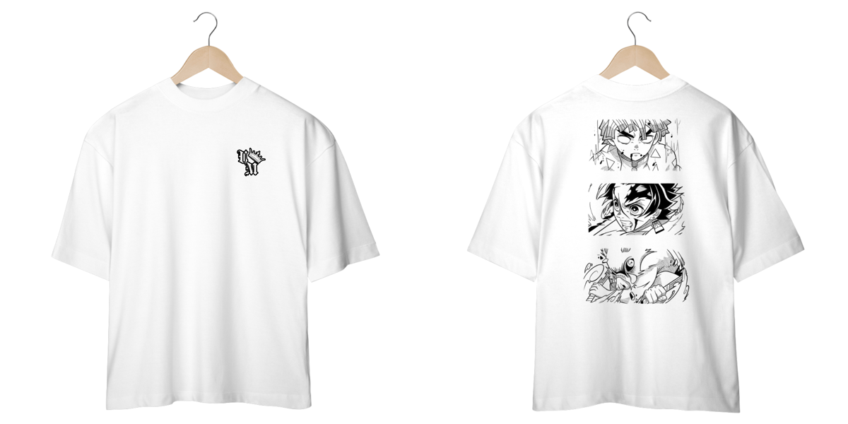 Nome do produto: Camiseta Oversized: Zenitsu, Tanjiro e Inosuke