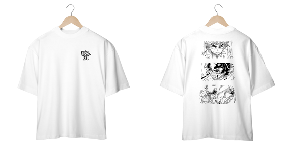 Camiseta Oversized: Zenitsu, Tanjiro e Inosuke