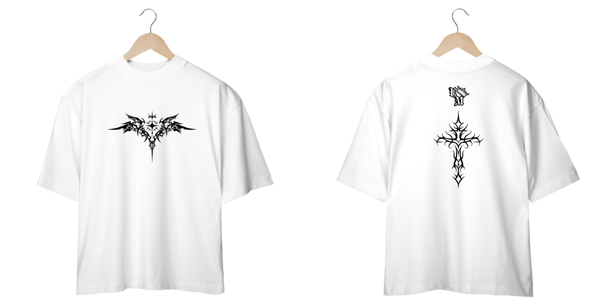 Nome do produto: Camiseta Oversized: Cruz e Asas