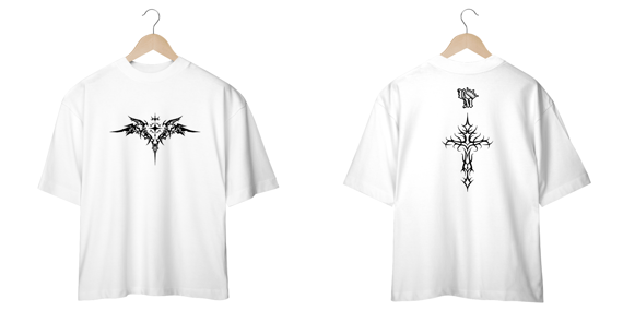 Camiseta Oversized: Cruz e Asas
