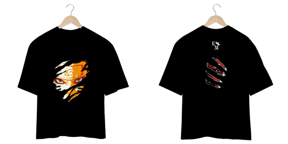 Camiseta Oversized: Naruto e Kurama - Rasgando a Camisa