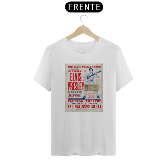 Camiseta Elvis Presley - Jacksonville 1956 - ANTES DE COMPRAR VEJA TABELA DE MEDIDAS ABAIXO DO BOTÃO COMPRAR, POIS TROCA POR ERRO DE TAMANHO É DE RESPONSABILIDADE SUA E GERA CUSTO PRA VOCÊ
