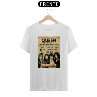 Nome do produto Camiseta Queen Show em Hammersmith 1975 - ANTES DE COMPRAR VEJA TABELA DE MEDIDAS ABAIXO DO BOTÃO COMPRAR, POIS TROCA POR ERRO DE TAMANHO É DE RESPONSABILIDADE SUA E GERA CUSTO PRA VOCÊ