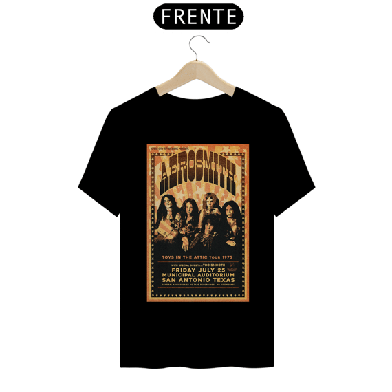 Camiseta Aerosmith Show de 1975 no Texas - ANTES DE COMPRAR VEJA TABELA DE MEDIDAS ABAIXO DO BOTÃO COMPRAR, POIS TROCA POR ERRO DE TAMANHO É DE RESPONSABILIDADE SUA E GERA CUSTO PRA VOCÊ