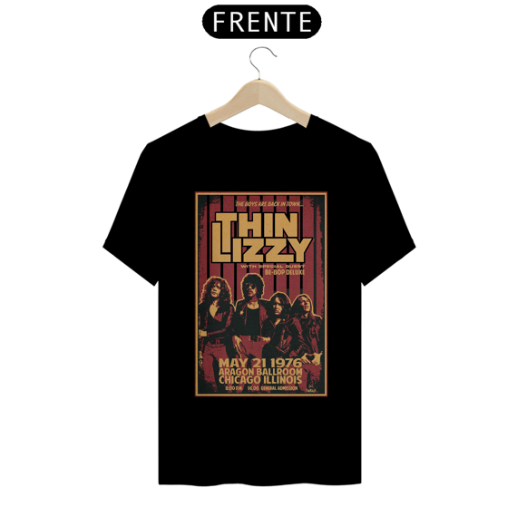 Camiseta Thin Lizzy show de 1976 em Chicago - ANTES DE COMPRAR VEJA TABELA DE MEDIDAS ABAIXO DO BOTÃO COMPRAR, POIS TROCA POR ERRO DE TAMANHO É DE RESPONSABILIDADE SUA E GERA CUSTO PRA VOCÊ