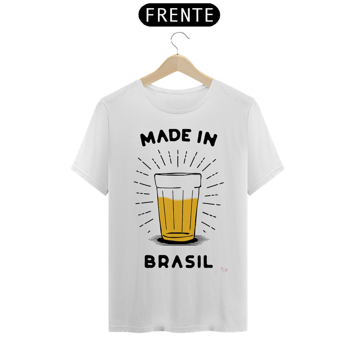 Nome do produto: Camiseta Made in Brasil Escrita Preta - Copo Americano de Cerveja
