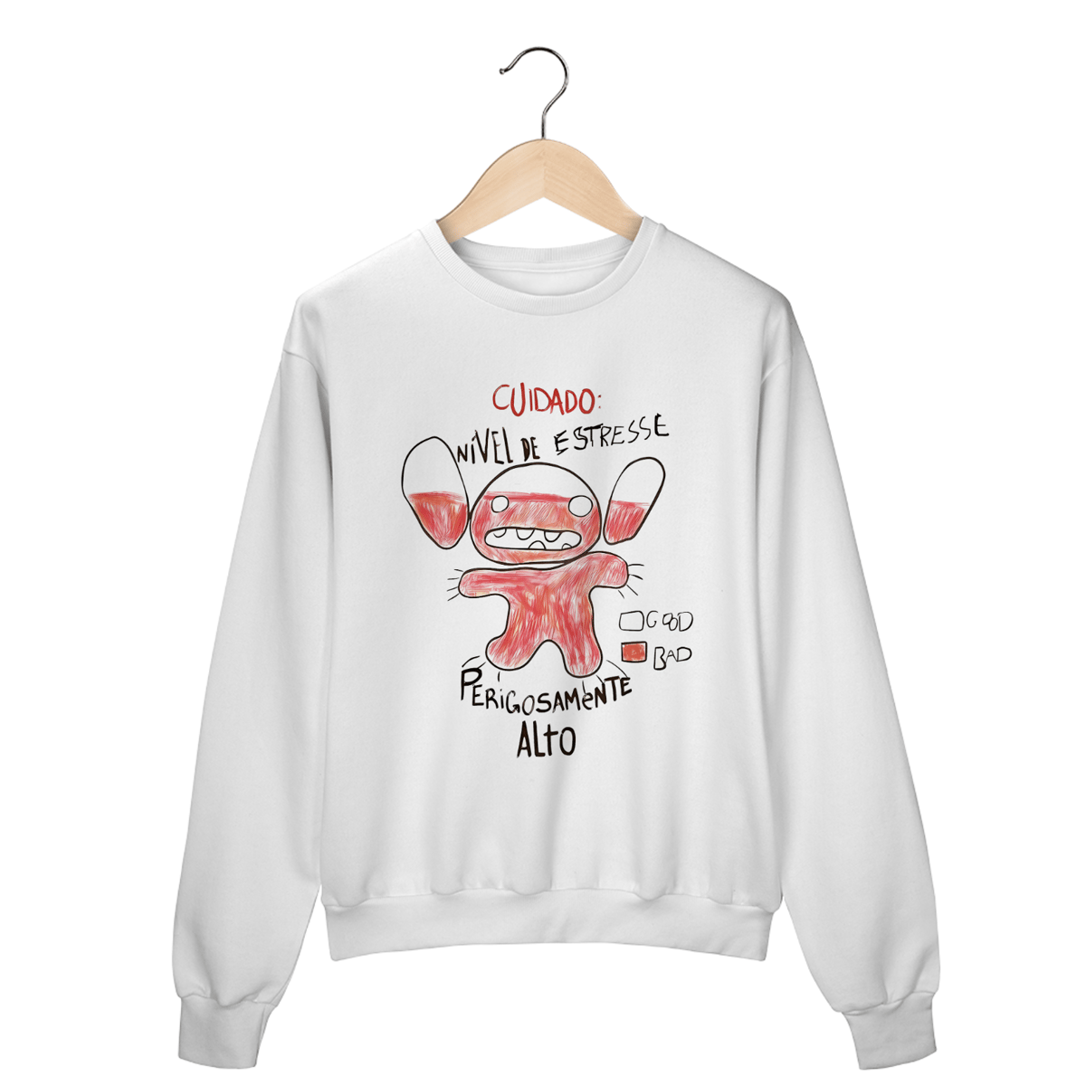 Nome do produto: Moletom \'Cuidado Nível de Estresse Perigosamente Alto\' Stitch