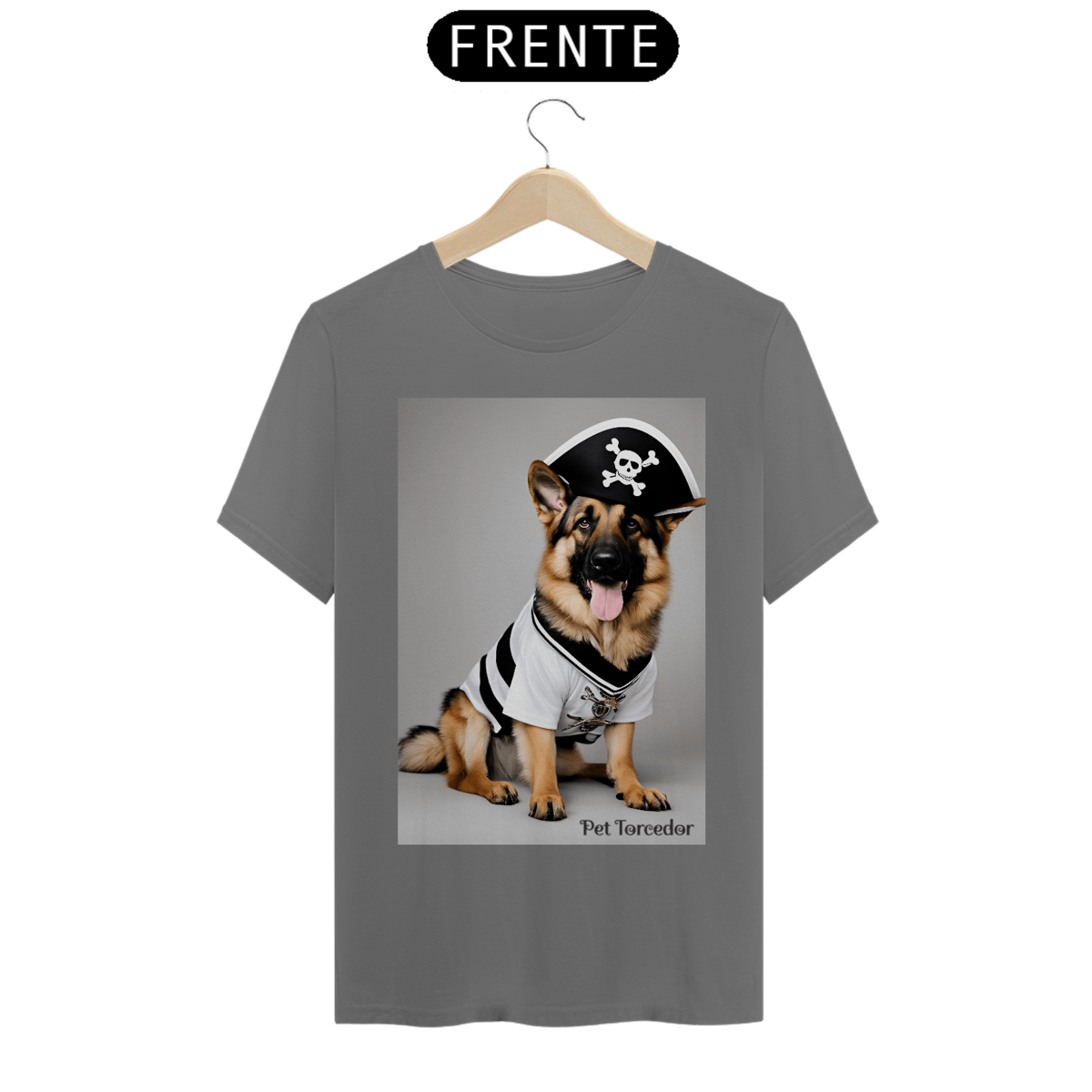 Nome do produto: Camisa Malha Estonada Pastor Alemão Sou Pirata
