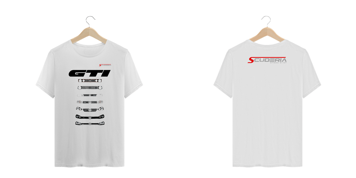 Nome do produto: T-Shirt Plus Size Linha do Tempo Frente Golf GTI Scuderia