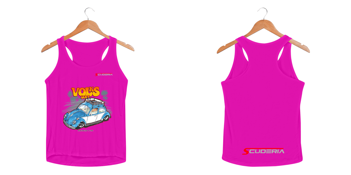 Nome do produto: Regata Feminina  Sport Dry UV Coleção Volks Day Fusca Azul Scuderia