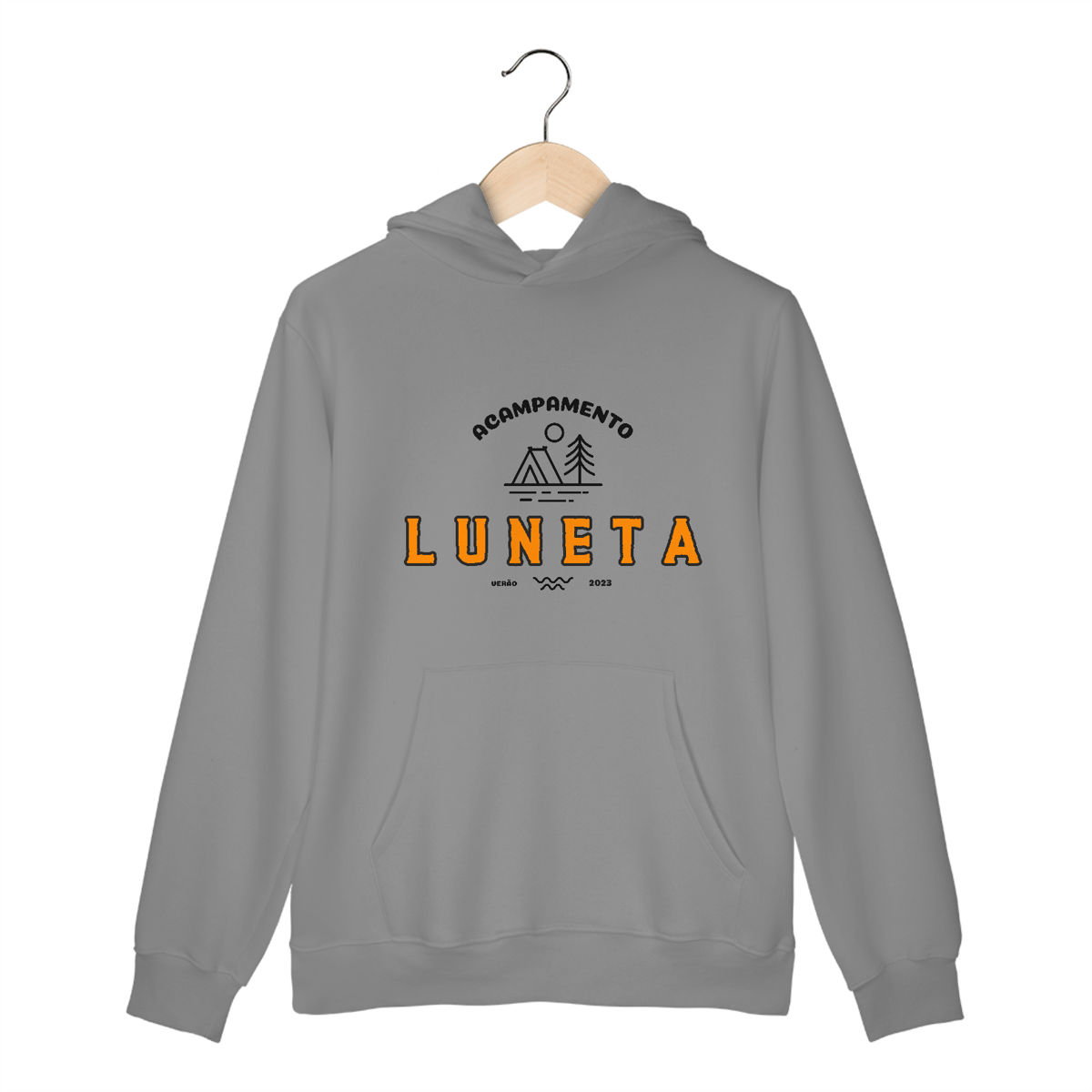 Nome do produto: Acampamento Luneta: Só Por Um Verão moletom canguru cinza mescla