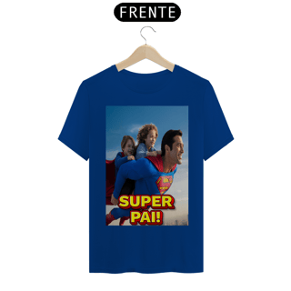 Nome do produto T-Shirt Classic com estampa de super homem e duas crianças e frase: super pai