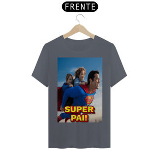 Nome do produto T-Shirt Classic com estampa de super homem e duas crianças e frase: super pai