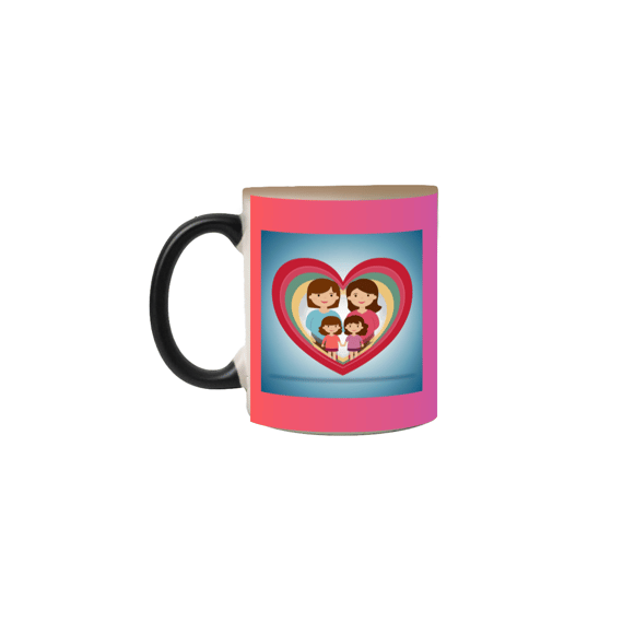 caneca mágica coração mães e duas filhas