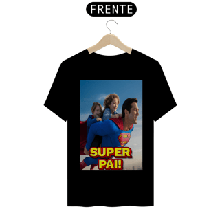 Nome do produto T-Shirt Classic com estampa de super homem e duas crianças e frase: super pai