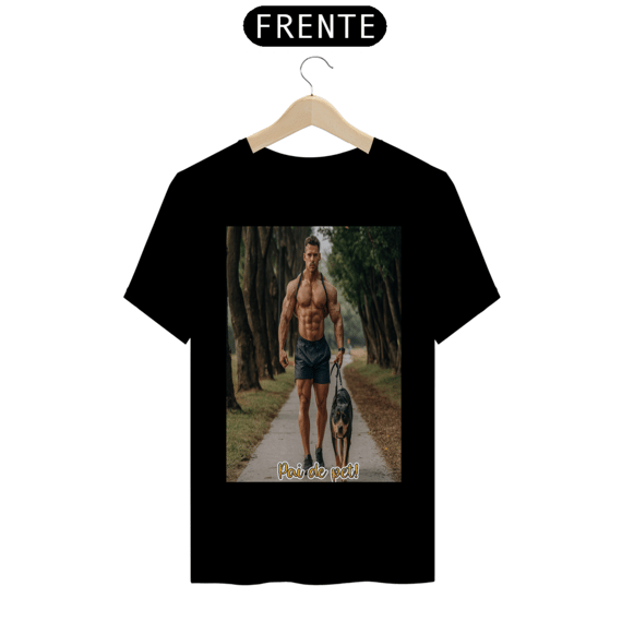 T-Shirt Prime com estampa de homem com pitbull e frase: pai de pet!