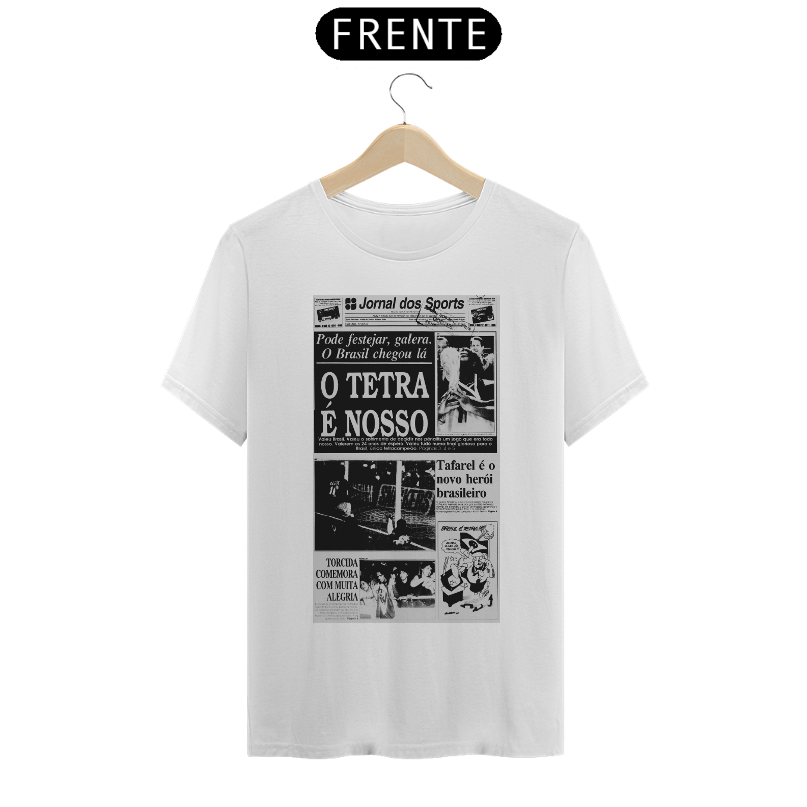 T-SHIRT JORNAL DOS SPORTS CAPA BRASIL TETRACAMPEÃO