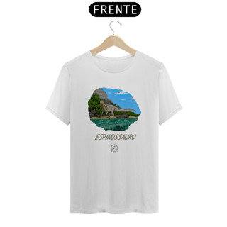 Nome do produto Camiseta - Espinossauro em Cor | Ilustração por Leandro Sanches