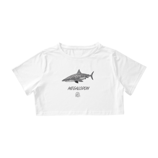 Nome do produto Camisa Cropped Megalodon em Cor | Ilustração por Leandro Sanches