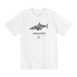 Nome do produto Camiseta Infantil (2 a 8 anos) Megalodon em Cor | Ilustração por Leandro Sanches
