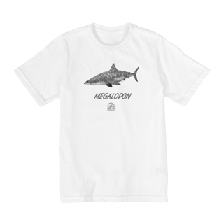 Nome do produto Camiseta Infantil (10 a 14 anos) Megalodon em Cor | Ilustração por Leandro Sanches