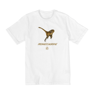 Nome do produto Camiseta Infantil (2 a 8 anos) Dromaeosauridae em Cor | Ilustração por Leandro Sanches