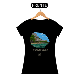 Nome do produto Camiseta Feminina - Espinossauro em Cor | Ilustração por Leandro Sanches