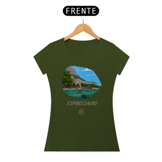 Nome do produto Camiseta Feminina - Espinossauro em Cor | Ilustração por Leandro Sanches