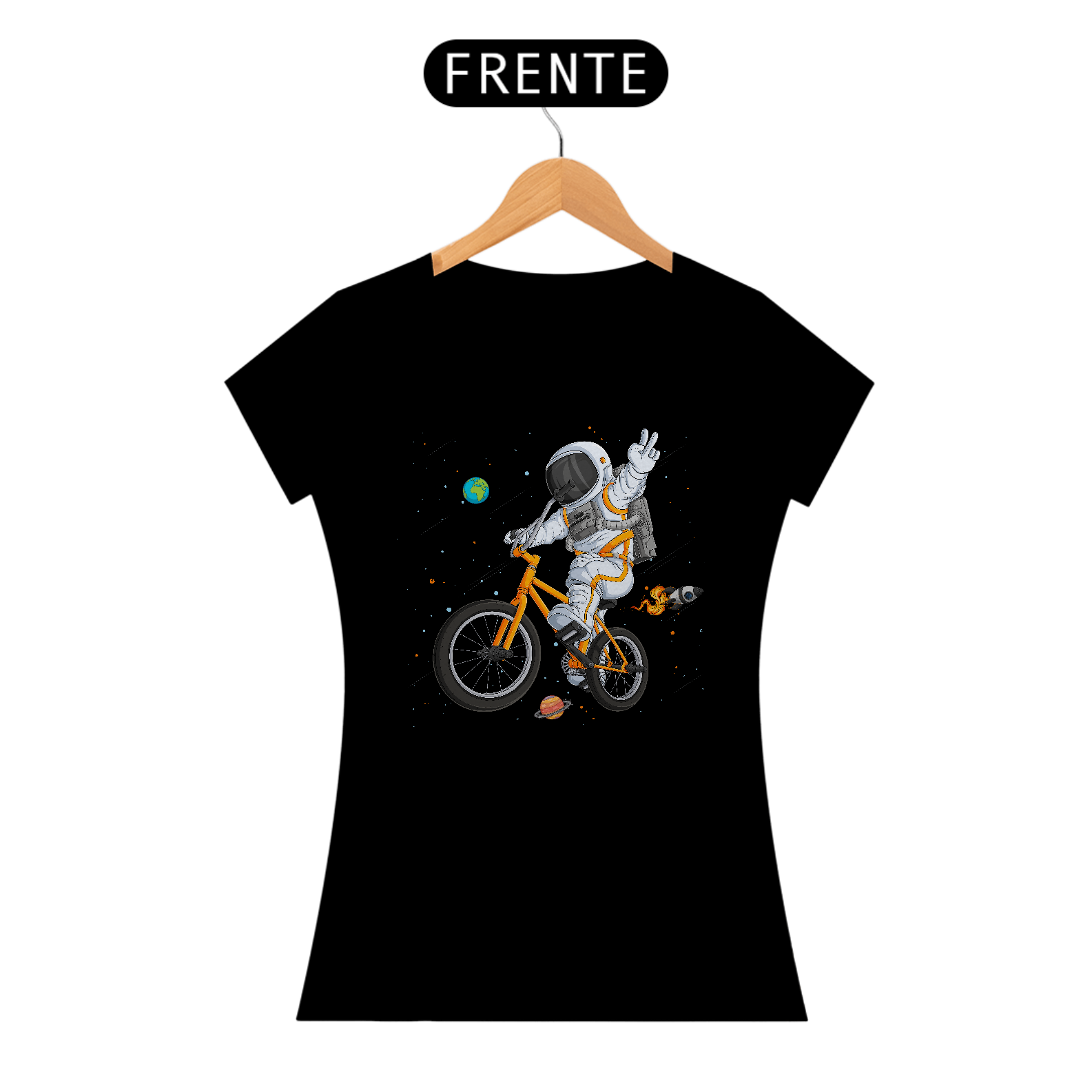 Camiseta Feminina Astronauta Bicicleta