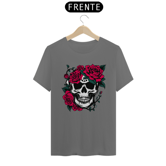 Camiseta estonada caveira rosas