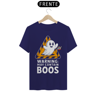 Nome do produto Aviso: Pode Conter Boos - Fantasma Brincalhão - Camiseta Unissex