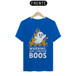 Nome do produto Aviso: Pode Conter Boos - Fantasma Brincalhão - Camiseta Unissex