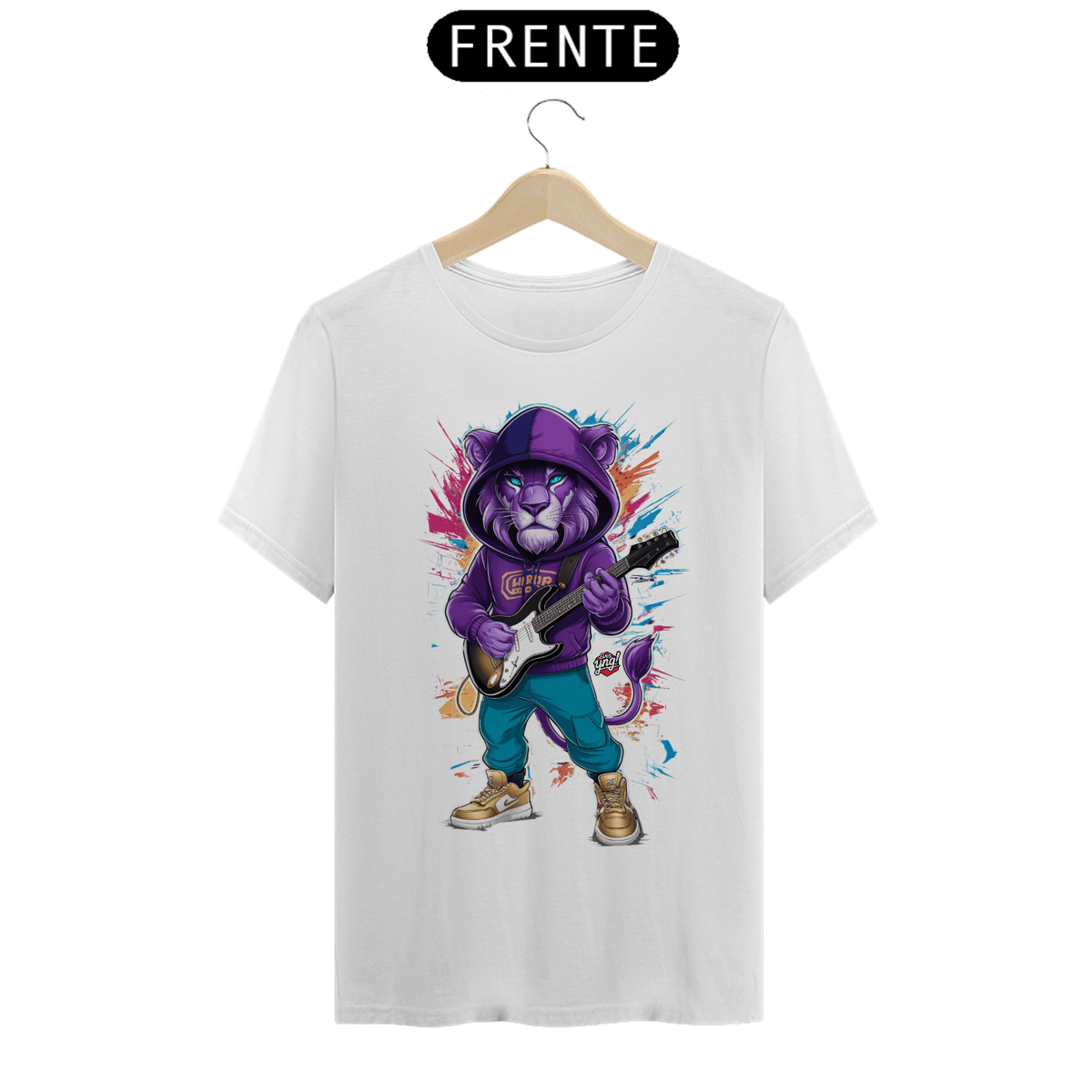 Nome do produto: Leão Rock Star – Energia Selvagem em Alta Voltagem - Camiseta