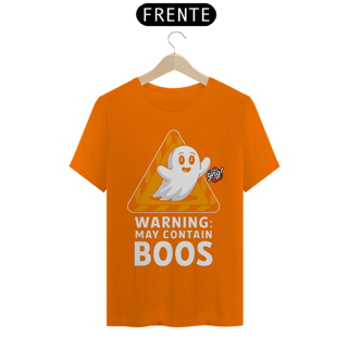 Nome do produto Aviso: Pode Conter Boos - Fantasma Brincalhão - Camiseta Unissex