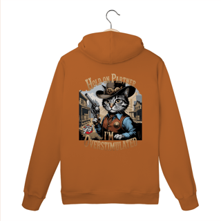 Nome do produto Gato Cowboy Superestimulado - Moletom Canguru Costas
